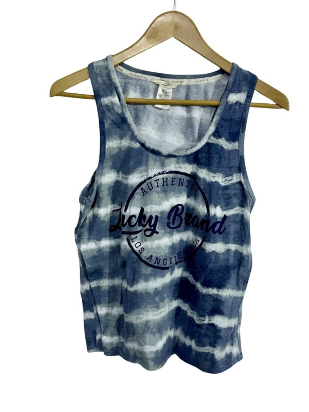 Lucky Brand Tie-Dye Sleeveless Tank Top L/G Blue White 95% Cotton